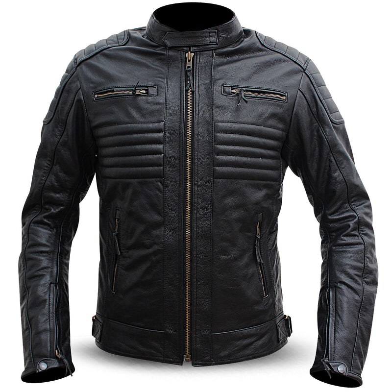 Mens Motorcycle Genuine Leather Jacket Motorbike Biker CE Armours Black