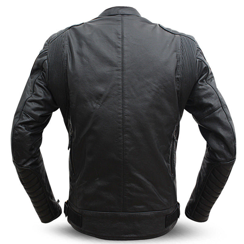 Mens Motorcycle Genuine Leather Jacket Motorbike Biker CE Armours Black