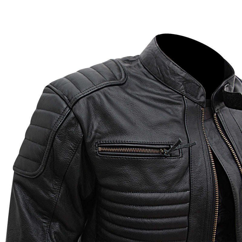 Mens Motorcycle Genuine Leather Jacket Motorbike Biker CE Armours Black